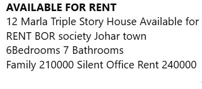 12 Marla Triple Story House Available for RENT BOR society Johar town6Bedrooms 7 BathroomsFamily 210000 Silent Office Rent 240000