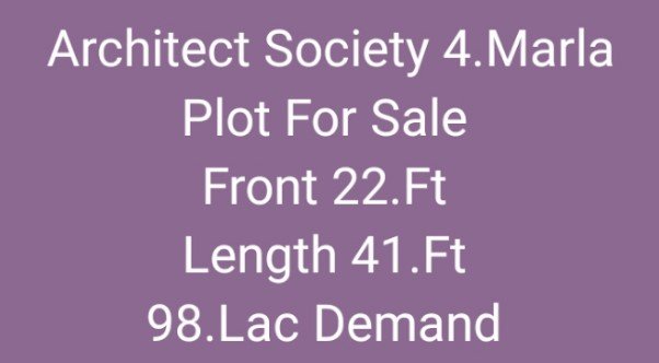Artchitecture Society 4 Marla Plot for Sale 98 Lac