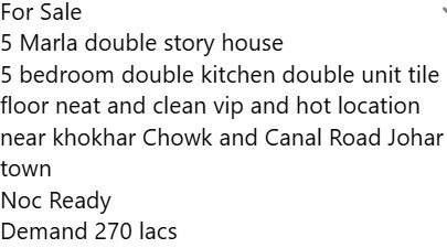 For Sale 5 Marla double story house5 bedroom double kitchen double unit tile floor neat and clean vip and hot location near khokhar Chowk and Canal Road Johar town