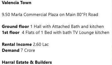 Valencia Town 9.50 Marla Commercial Plaza on Main 80"Ft Road