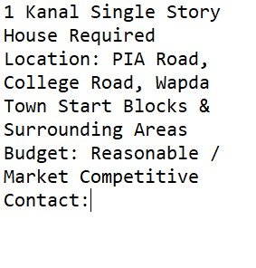 1 Kanal Single Story House Required