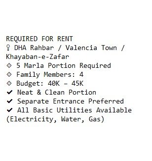 Required For Rent 5 marla, 18-04-2026